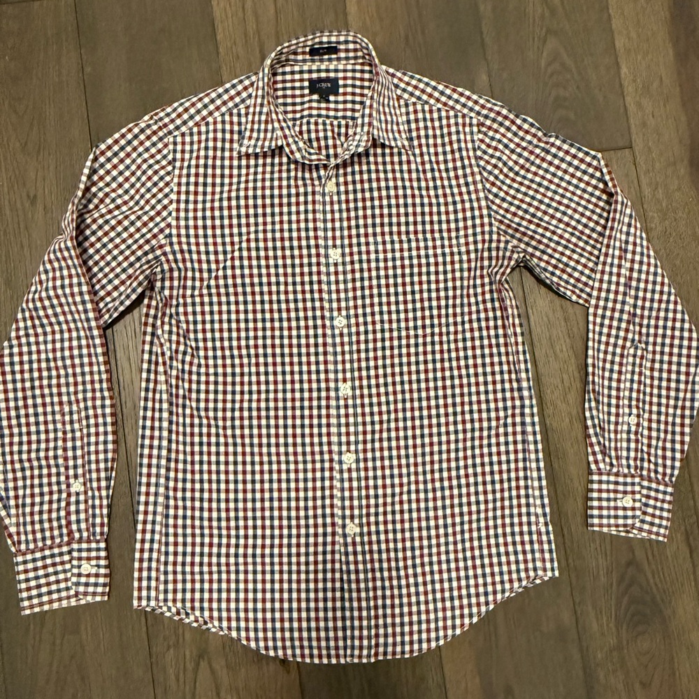 J. Crew Red and White Checkered Casual Shirt